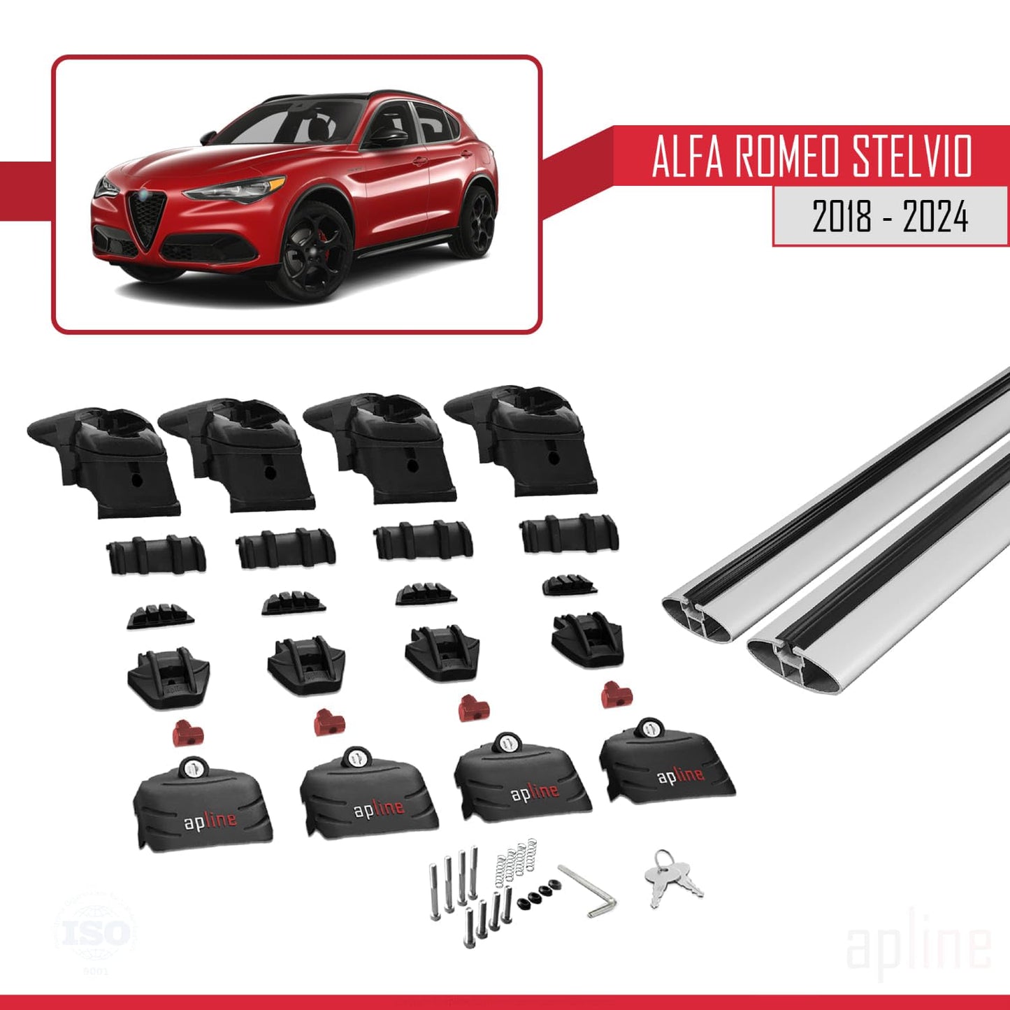 Compatible with Alfa Romeo Stelvio 2018-2024 ACE-2 Car Roof Rack Cross Bar Grey Aluminium 2 Bars