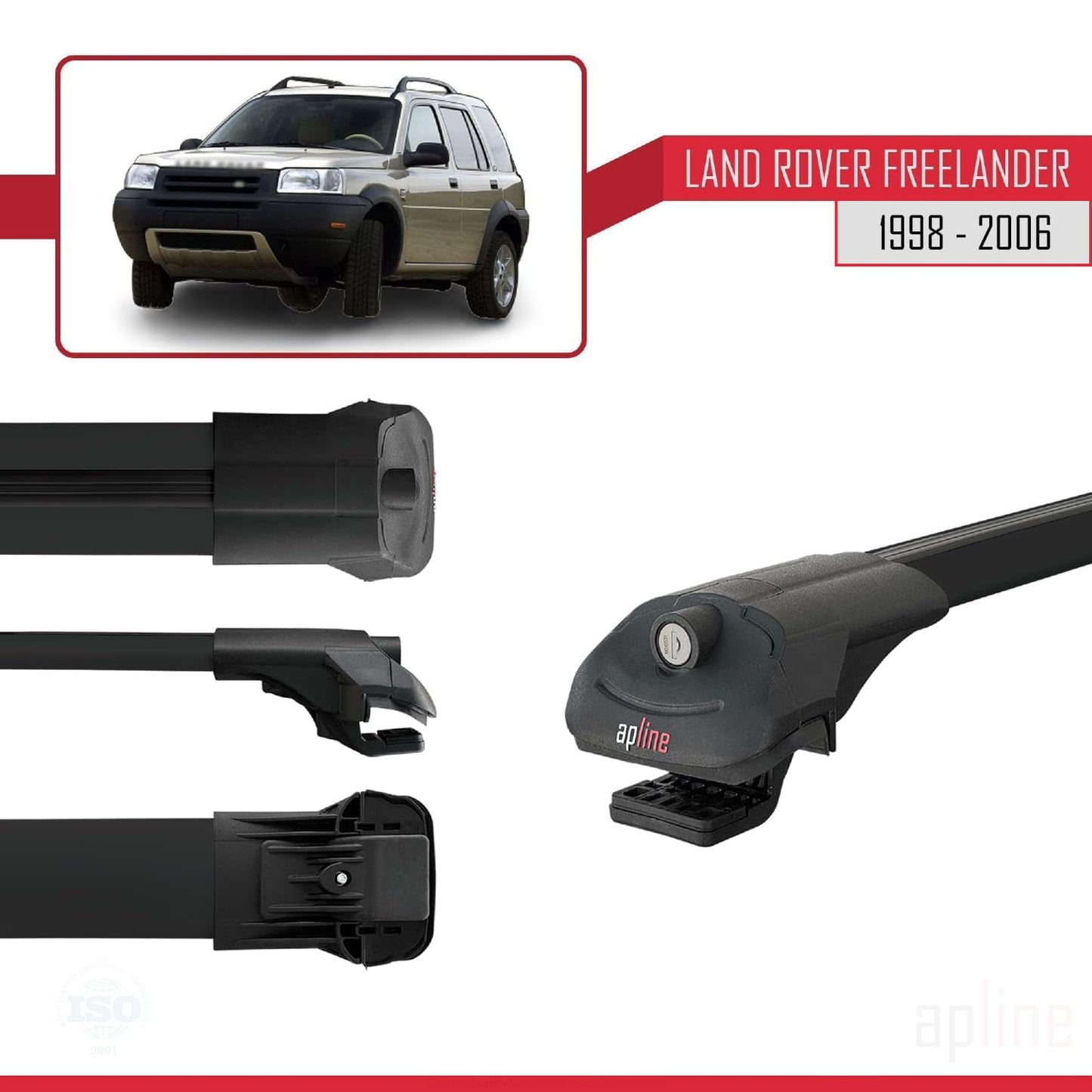 Compatible with Land Rover Freelander (L314) 1998-2006 ACE-1 Car Roof Rack Cross Bar Black Aluminium 3 Bars