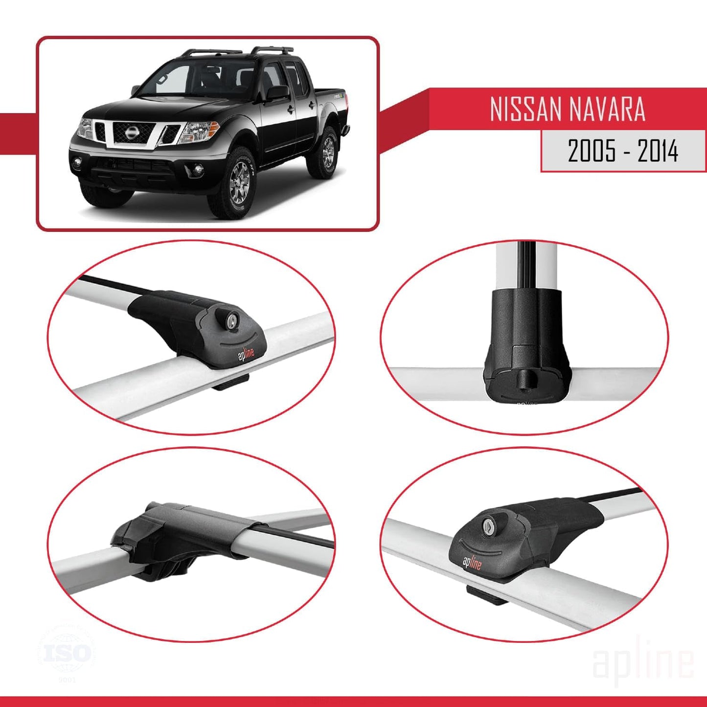 Compatible with Nissan Navara 3 (D40) 2005-2014 ACE-1 Car Roof Rack Cross Bar Grey Aluminium 2 Bars