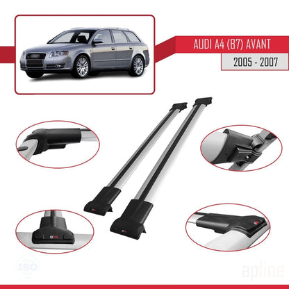 Compatible with Audi A4 (B7) Avant 2005-2007 Fly Model Car Roof Rack Cross Bar Grey Aluminium 2 Bars