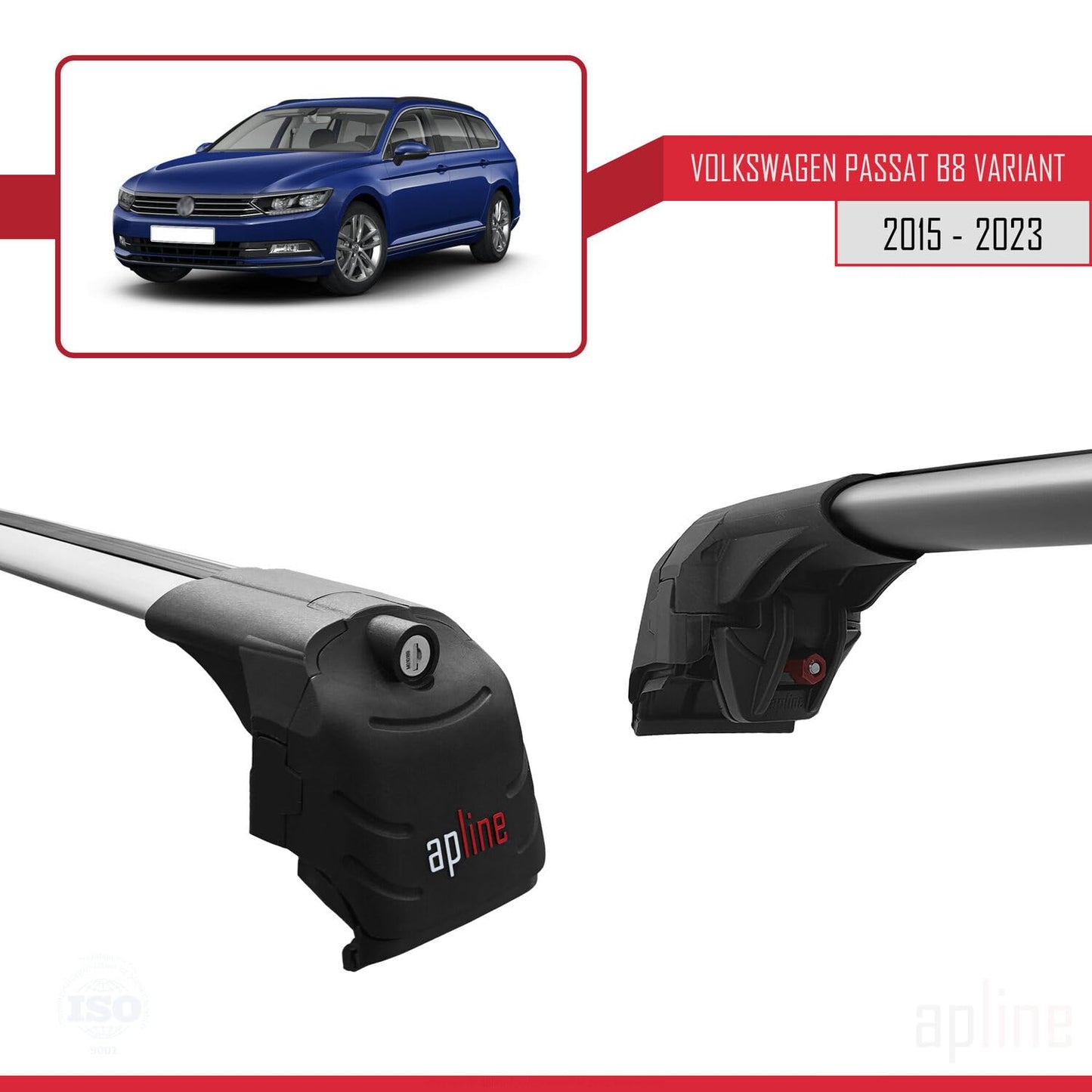 Compatible with Volkswagen Passat B8 (3G) Variant 2015-2023 ACE-2 Car Roof Rack Cross Bar Grey Aluminium 2 Bars