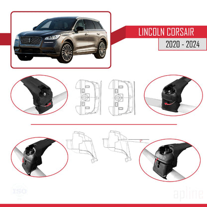 Compatible with Lincoln Corsair 2020-2024 ACE-2 Car Roof Rack Cross Bar Black Aluminium 2 Bars