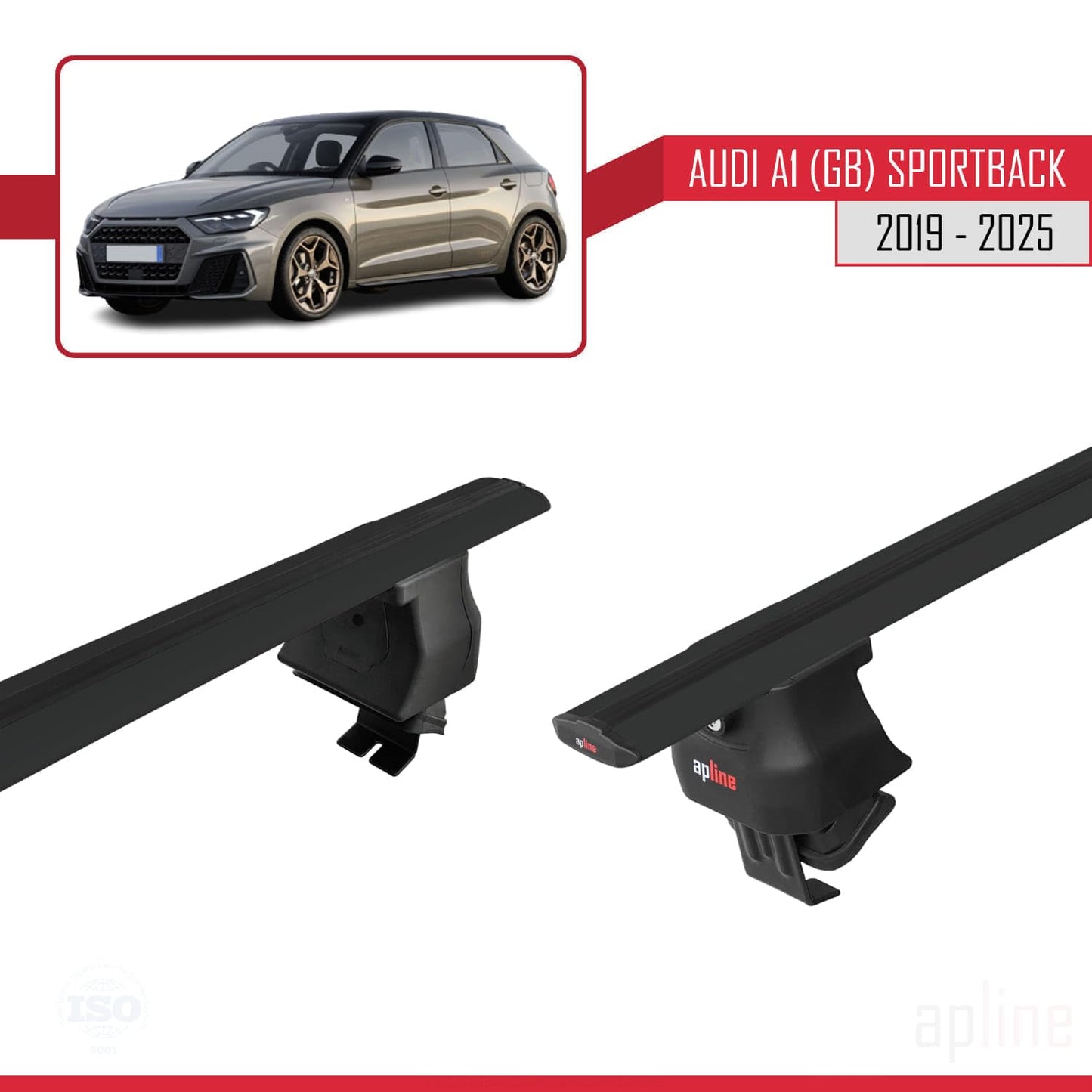 Compatible with Audi A1 (GB) Sportback 2019-2025 ACE-4 Car Roof Rack Cross Bar Black Aluminium 2 Bars