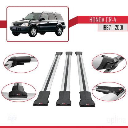 Compatible with Honda CR-V 1997-2001 Fly Model Car Roof Rack Cross Bar Grey Aluminium 3 Bars