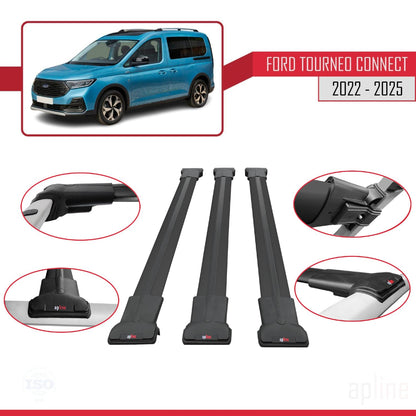 Compatible with Ford Transit/Tourneo Connect 3 2022-2025 Fly Model Car Roof Rack Cross Bar Black Aluminium 3 Bars