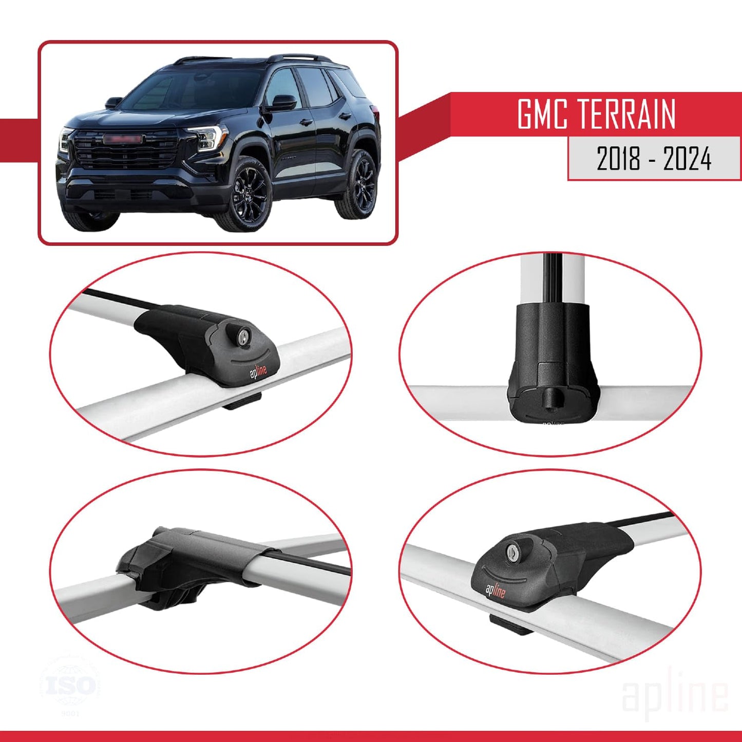 Compatible with GMC Terrain 2018-2024 ACE-1 Car Roof Rack Cross Bar Grey Aluminium 2 Bars