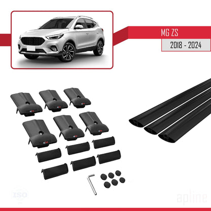 Compatible with MG ZS 2018-2024 Fly Model Car Roof Rack Cross Bar Black Aluminium 3 Bars
