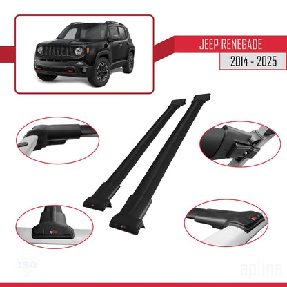 Compatible with Jeep Renegade (BU) 2014-2025 Fly Model Car Roof Rack Cross Bar Black Aluminium 2 Bars