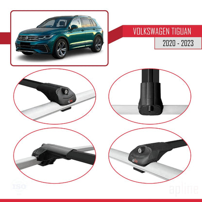 Compatible with Volkswagen Tiguan 2 (AX1) Post-Facelift 2020-2023 ACE-1 Car Roof Rack Cross Bar Black Aluminium 3 Bars