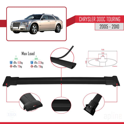 Compatible with Chrysler 300C Touring 2005-2010 Fly Model Car Roof Rack Cross Bar Black Aluminium 2 Bars