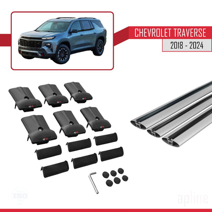 Compatible with Chevrolet Traverse 2018-2024 Fly Model Car Roof Rack Cross Bar Grey Aluminium 3 Bars