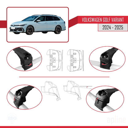 Compatible with Volkswagen Golf Variant 2024-2025 ACE-2 Car Roof Rack Cross Bar Black Aluminium 2 Bars