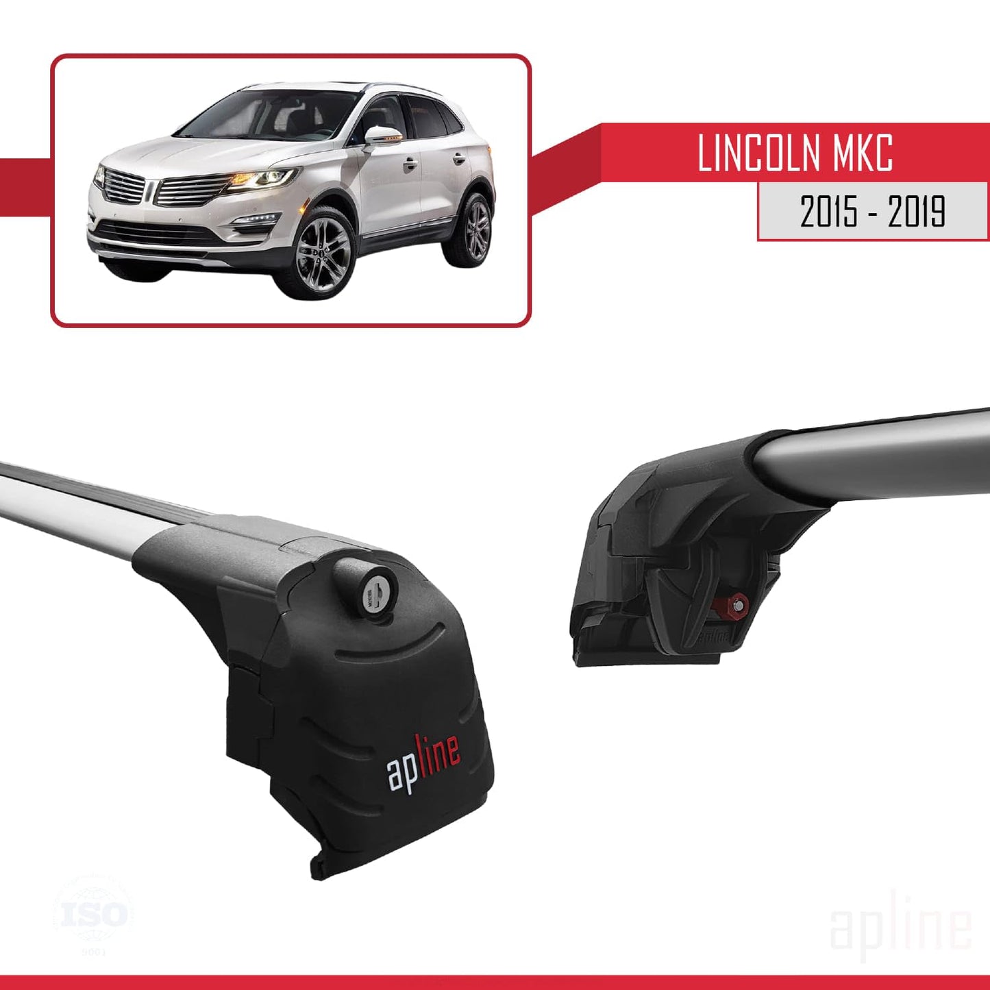 Compatible with Lincoln MKC 2015-2019 ACE-2 Car Roof Rack Cross Bar Grey Aluminium 2 Bars