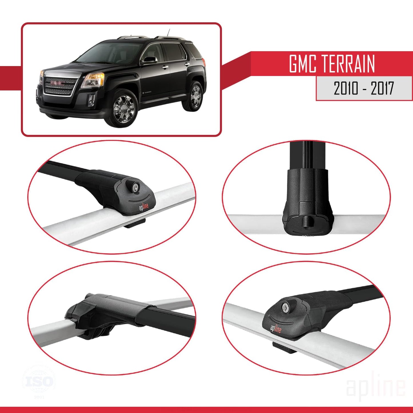 Compatible with GMC Terrain 2010-2017 ACE-1 Car Roof Rack Cross Bar Black Aluminium 3 Bars