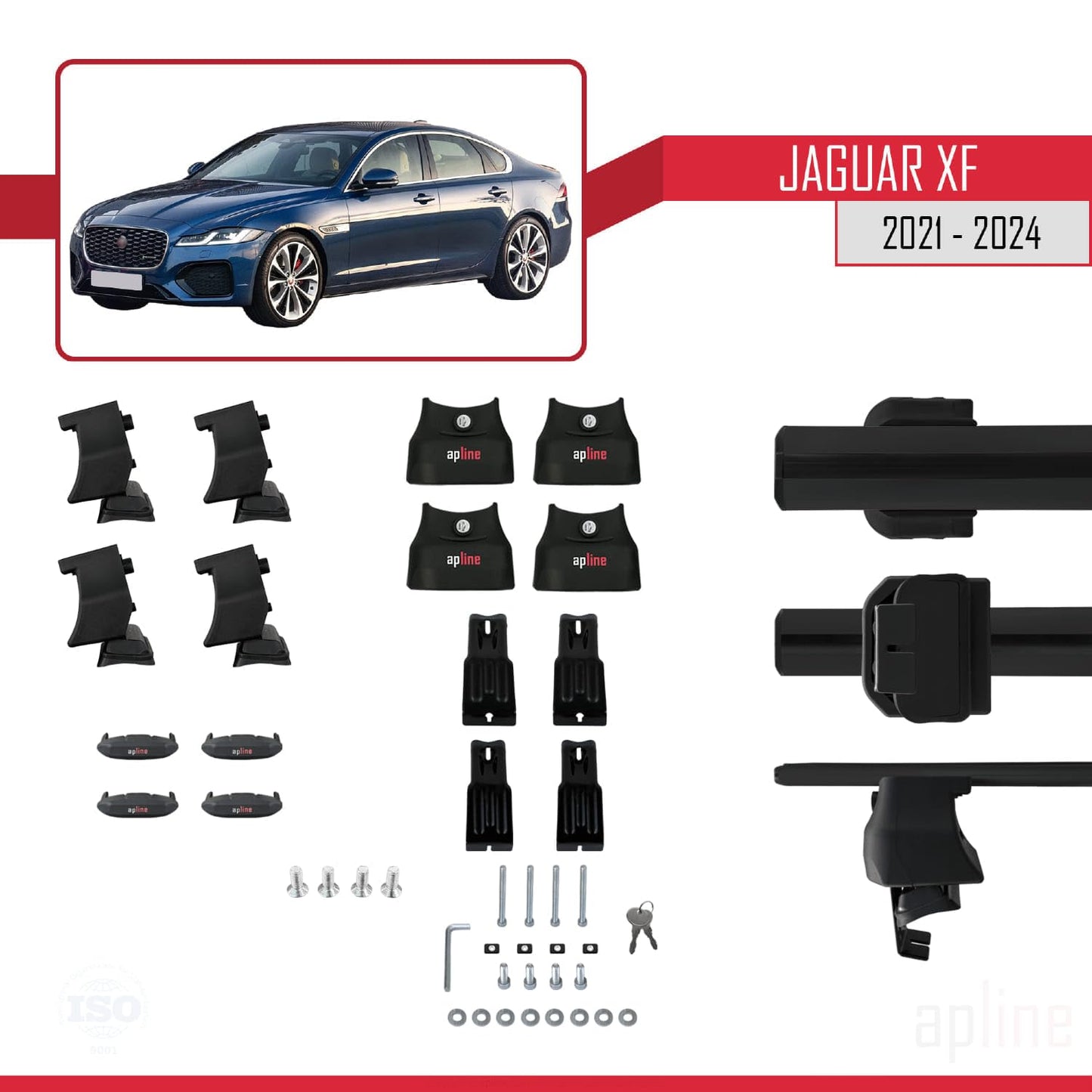 Compatible with Jaguar XF (X260) Post-Facelift 2021-2024 ACE-4 Car Roof Rack Cross Bar Black Aluminium 2 Bars