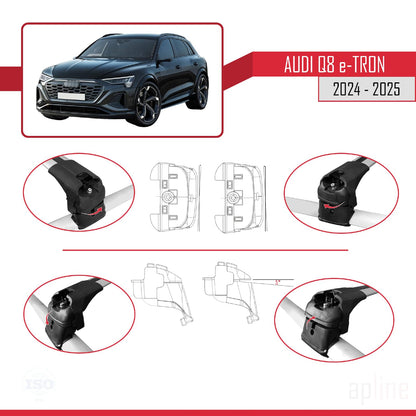 Compatible with Audi Q8 e-Tron 2024-2025 ACE-2 Car Roof Rack Cross Bar Grey Aluminium 2 Bars