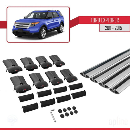 Compatible with Ford Explorer 5 (U502) Pre-Facelift 2011-2015 Fly Model Car Roof Rack Cross Bar Grey Aluminium 4 Bars