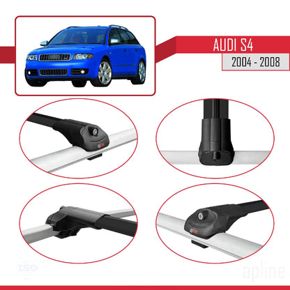 Compatible with Audi S4 2004-2008 ACE-1 Car Roof Rack Cross Bar Black Aluminium 2 Bars