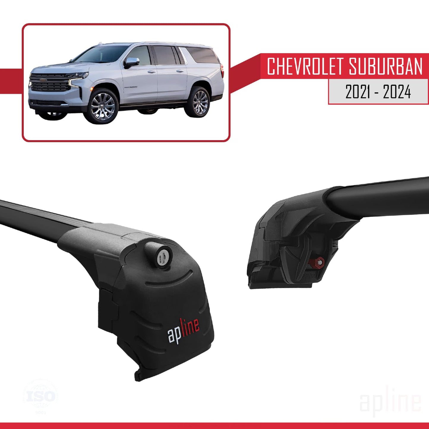 Compatible with Chevrolet Suburban 2021-2024 ACE-2 Car Roof Rack Cross Bar Black Aluminium 2 Bars