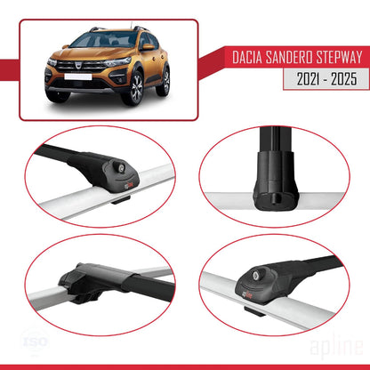 Compatible with Dacia Sandero Stepway 3 2021-2025 ACE-1 Car Roof Rack Cross Bar Black Aluminium 2 Bars