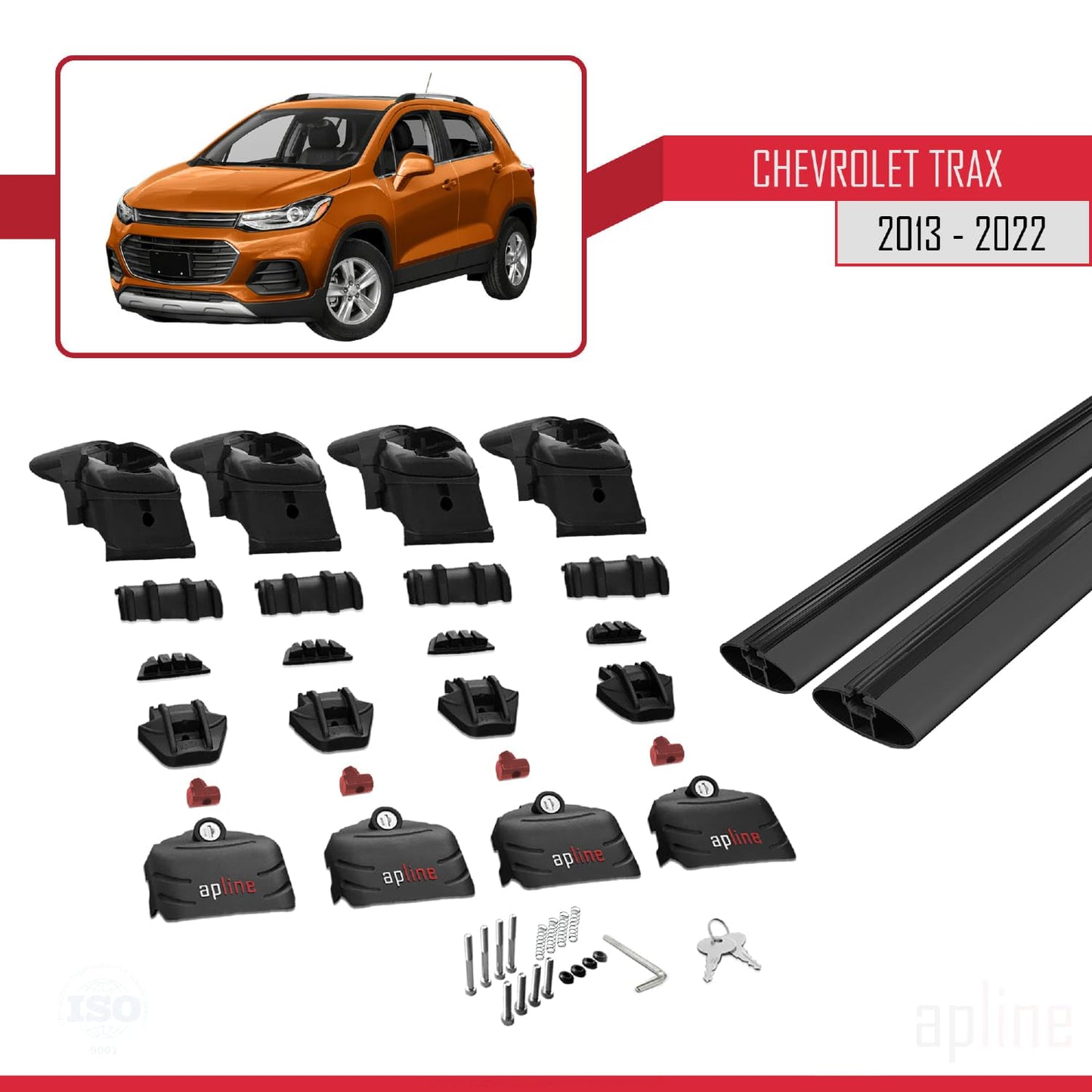 Compatible with Chevrolet Trax (U200) 2013-2022 ACE-2 Car Roof Rack Cross Bar Black Aluminium 2 Bars