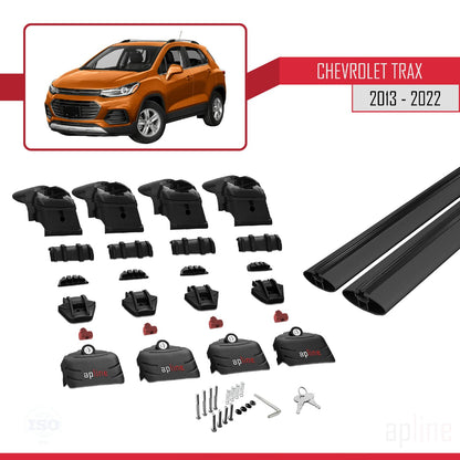 Compatible with Chevrolet Trax (U200) 2013-2022 ACE-2 Car Roof Rack Cross Bar Black Aluminium 2 Bars