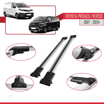 Compatible with Toyota Proace 2017-2025 Fly Model Car Roof Rack Cross Bar Grey Aluminium 2 Bars
