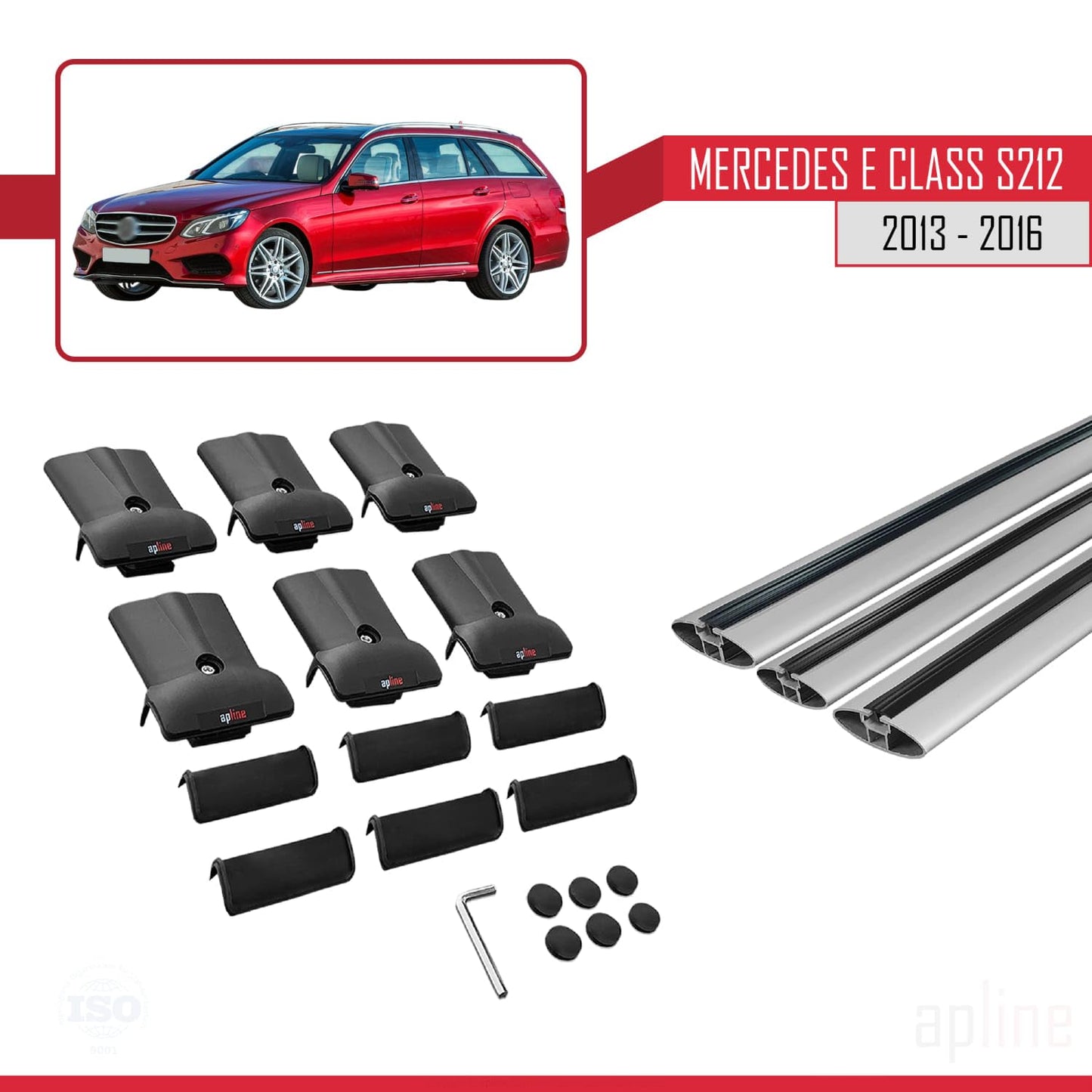 Compatible with Mercedes E Class S212 2013-2016 Fly Model Car Roof Rack Cross Bar Grey Aluminium 3 Bars