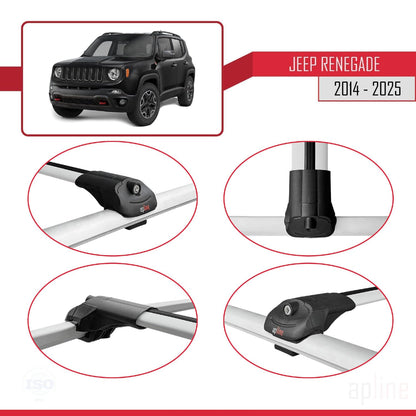 Compatible with Jeep Renegade (BU) 2014-2025 ACE-1 Car Roof Rack Cross Bar Grey Aluminium 2 Bars