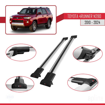 Compatible with Toyota 4Runner (N280) 2010-2024 Fly Model Car Roof Rack Cross Bar Grey Aluminium 2 Bars