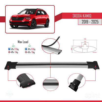 Compatible with Skoda Kamiq 2019-2025 Fly Model Car Roof Rack Cross Bar Grey Aluminium 3 Bars