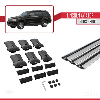 Compatible with Lincoln Aviator 2003-2005 Fly Model Car Roof Rack Cross Bar Grey Aluminium 3 Bars