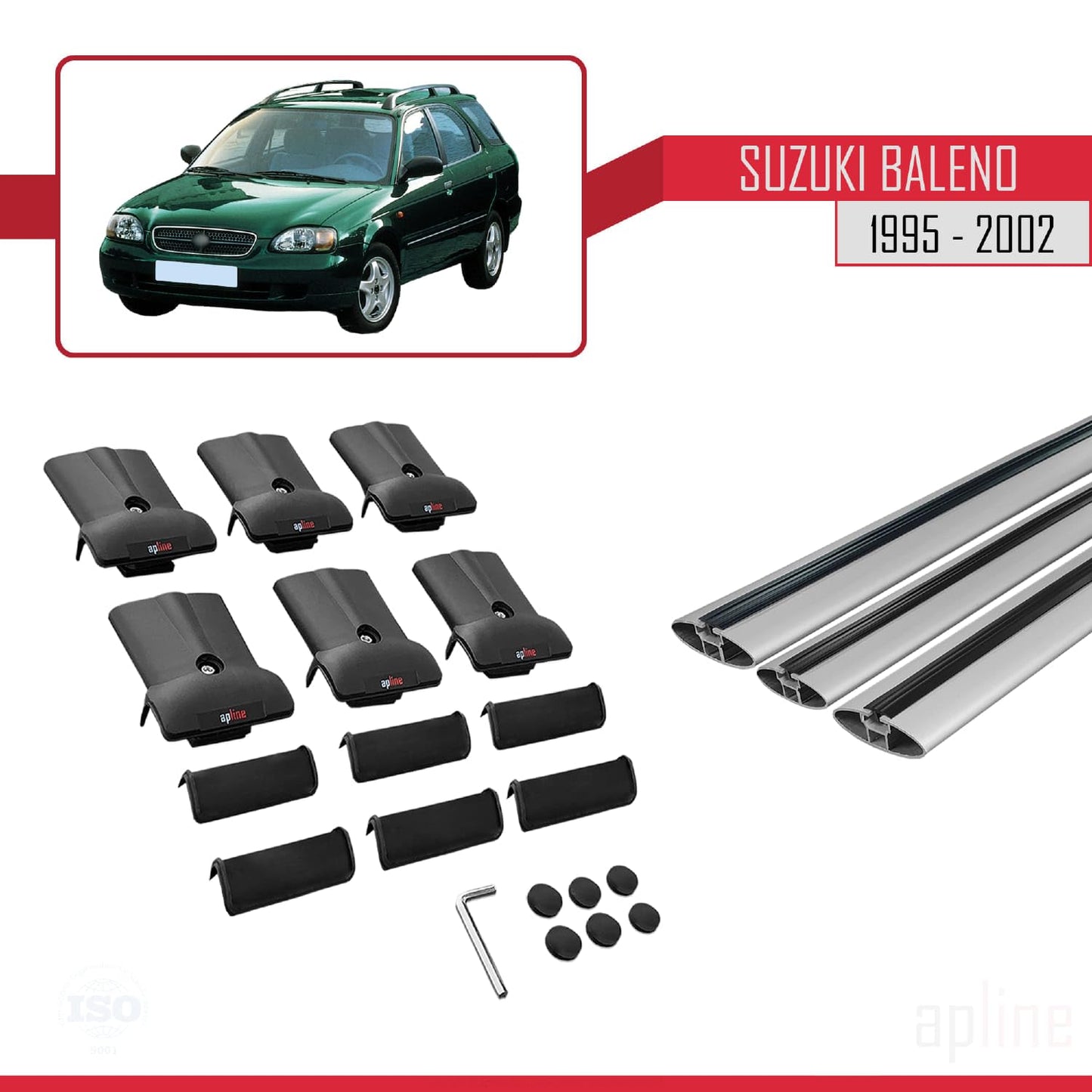 Compatible with Suzuki Baleno 1995-2002 Fly Model Car Roof Rack Cross Bar Grey Aluminium 3 Bars