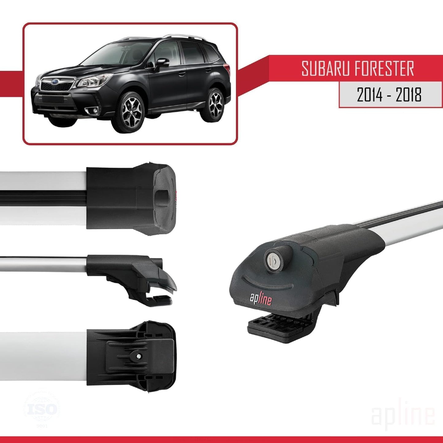 Compatible with Subaru Forester 4 (SJ) 2014-2018 ACE-1 Car Roof Rack Cross Bar Grey Aluminium 2 Bars