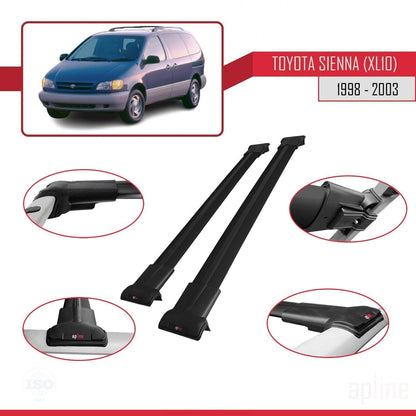 Compatible with Toyota Sienna (XL10) 1998-2003 Fly Model Car Roof Rack Cross Bar Black Aluminium 2 Bars