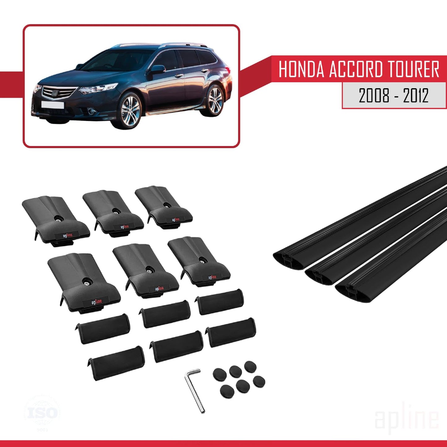 Compatible with Honda Accord Tourer 2008-2012 Fly Model Car Roof Rack Cross Bar Black Aluminium 3 Bars