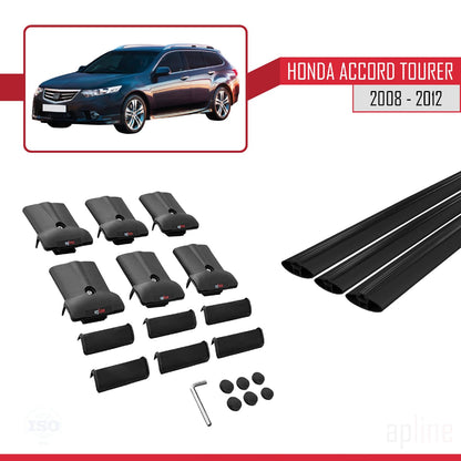 Compatible with Honda Accord Tourer 2008-2012 Fly Model Car Roof Rack Cross Bar Black Aluminium 3 Bars