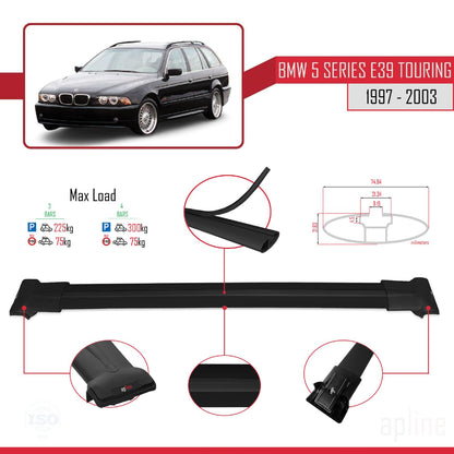 Compatible with BMW 5 Series (E39) Touring 1997-2003 Fly Model Car Roof Rack Cross Bar Black Aluminium 3 Bars