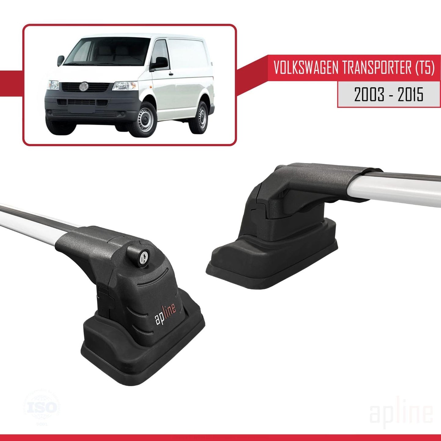 Compatible with Volkswagen Transporter (T5) 2003-2015 ACE-3 Car Roof Rack Cross Bar Grey Aluminium 2 Bars