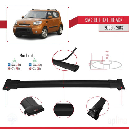 Compatible with Kia Soul (AM) HB 2009-2013 Fly Model Car Roof Rack Cross Bar Black Aluminium 3 Bars