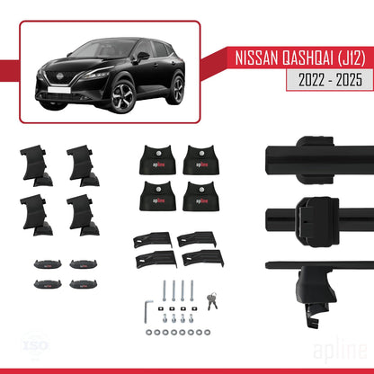 Compatible with Nissan Qashqai 3 (J12) 2022-2025 ACE-4 Car Roof Rack Cross Bar Black Aluminium 2 Bars