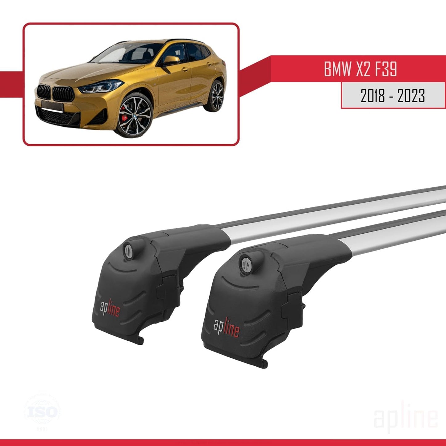 Compatible with BMW X2 (F39) 2018-2023 ACE-2 Car Roof Rack Cross Bar Grey Aluminium 2 Bars