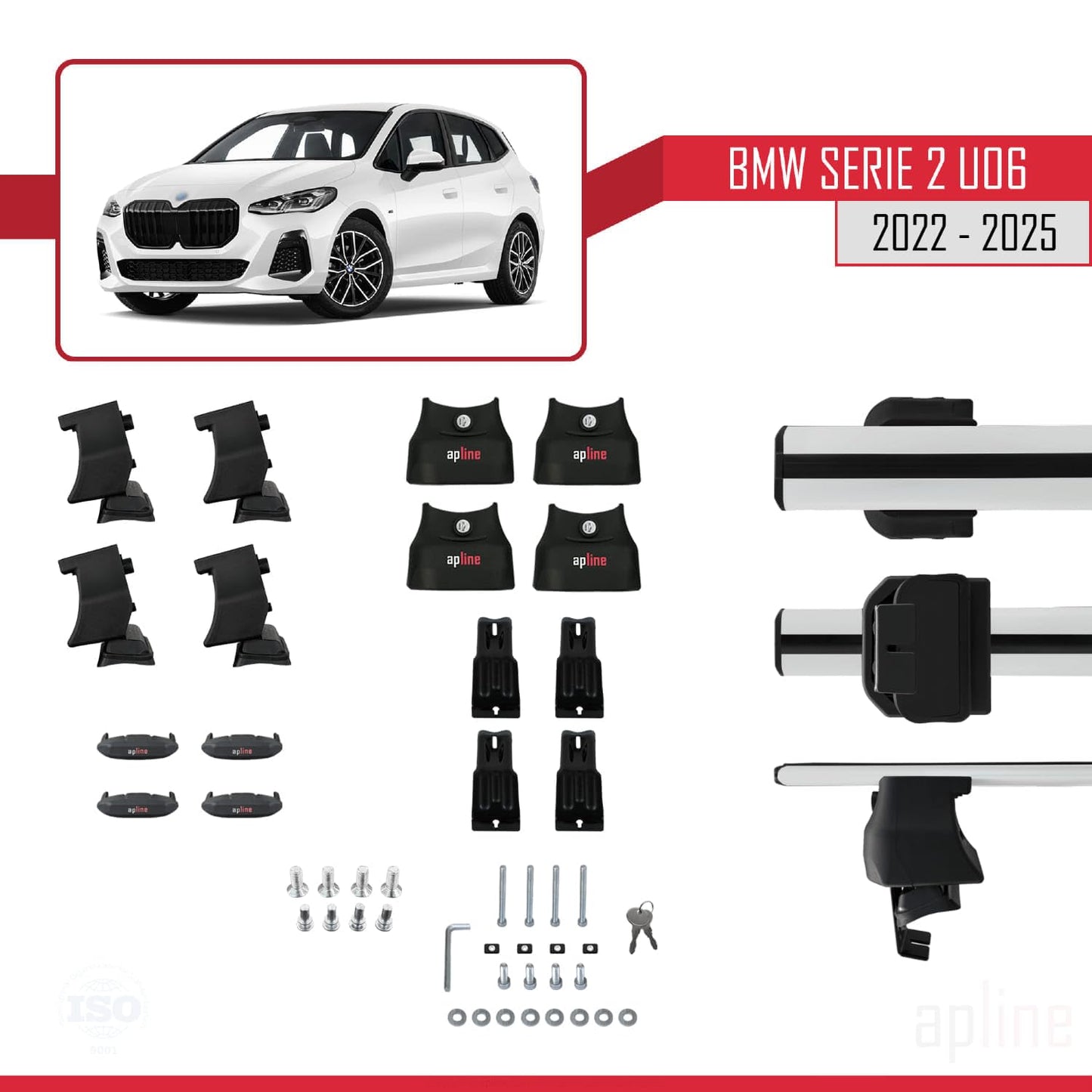 Compatible with BMW 2 Series (U06) Active Tourer 2022-2025 ACE-4 Car Roof Rack Cross Bar Grey Aluminium 2 Bars