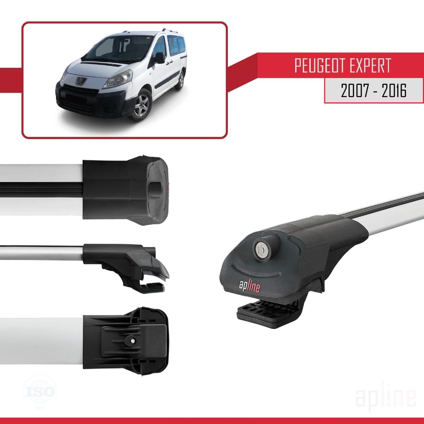 Compatible with Peugeot Expert 2 2007-2016 ACE-1 Car Roof Rack Cross Bar Grey Aluminium 2 Bars