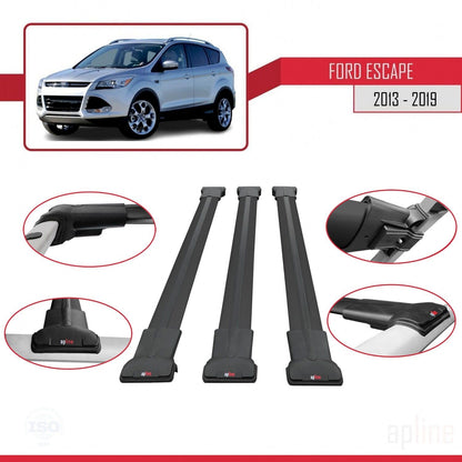 Compatible with Ford Escape 3 2013-2019 Fly Model Car Roof Rack Cross Bar Black Aluminium 3 Bars