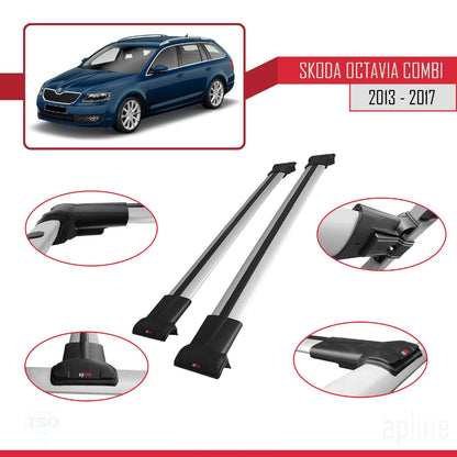 Compatible with Skoda Octavia 3 (5E) SW Pre-Facelift 2013-2017 Fly Model Car Roof Rack Cross Bar Grey Aluminium 2 Bars