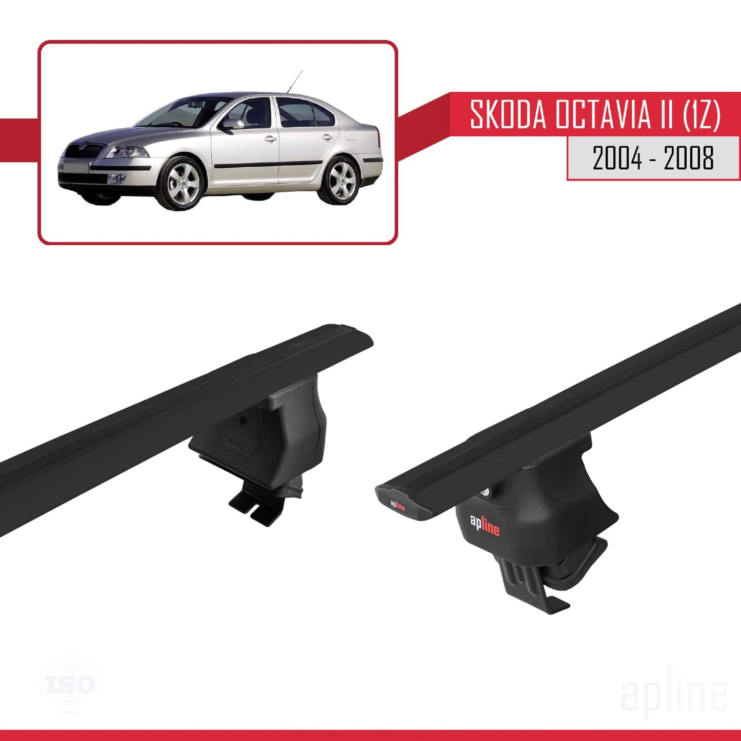Compatible with Skoda Octavia 2 (1Z) Pre-Facelift 2004-2008 ACE-4 Car Roof Rack Cross Bar Black Aluminium 2 Bars
