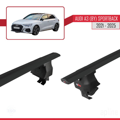 Compatible with Audi A3 (8Y) Sportback 2020-2025 ACE-4 Car Roof Rack Cross Bar Black Aluminium 2 Bars