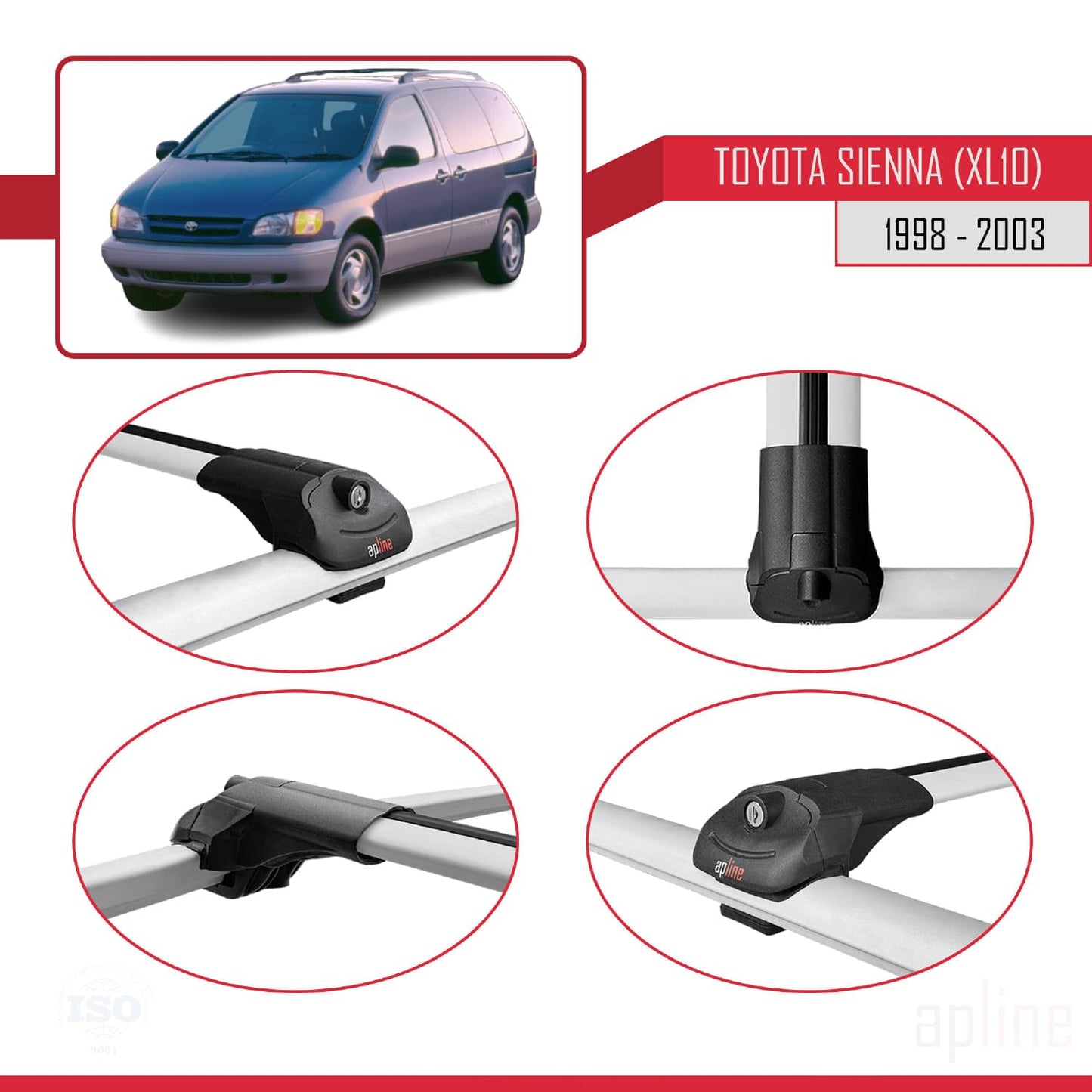 Compatible with Toyota Sienna (XL10) 1998-2003 ACE-1 Car Roof Rack Cross Bar Grey Aluminium 2 Bars