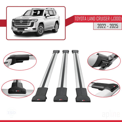 Compatible with Toyota Land Cruiser (J300) 2022-2025 Fly Model Car Roof Rack Cross Bar Grey Aluminium 3 Bars